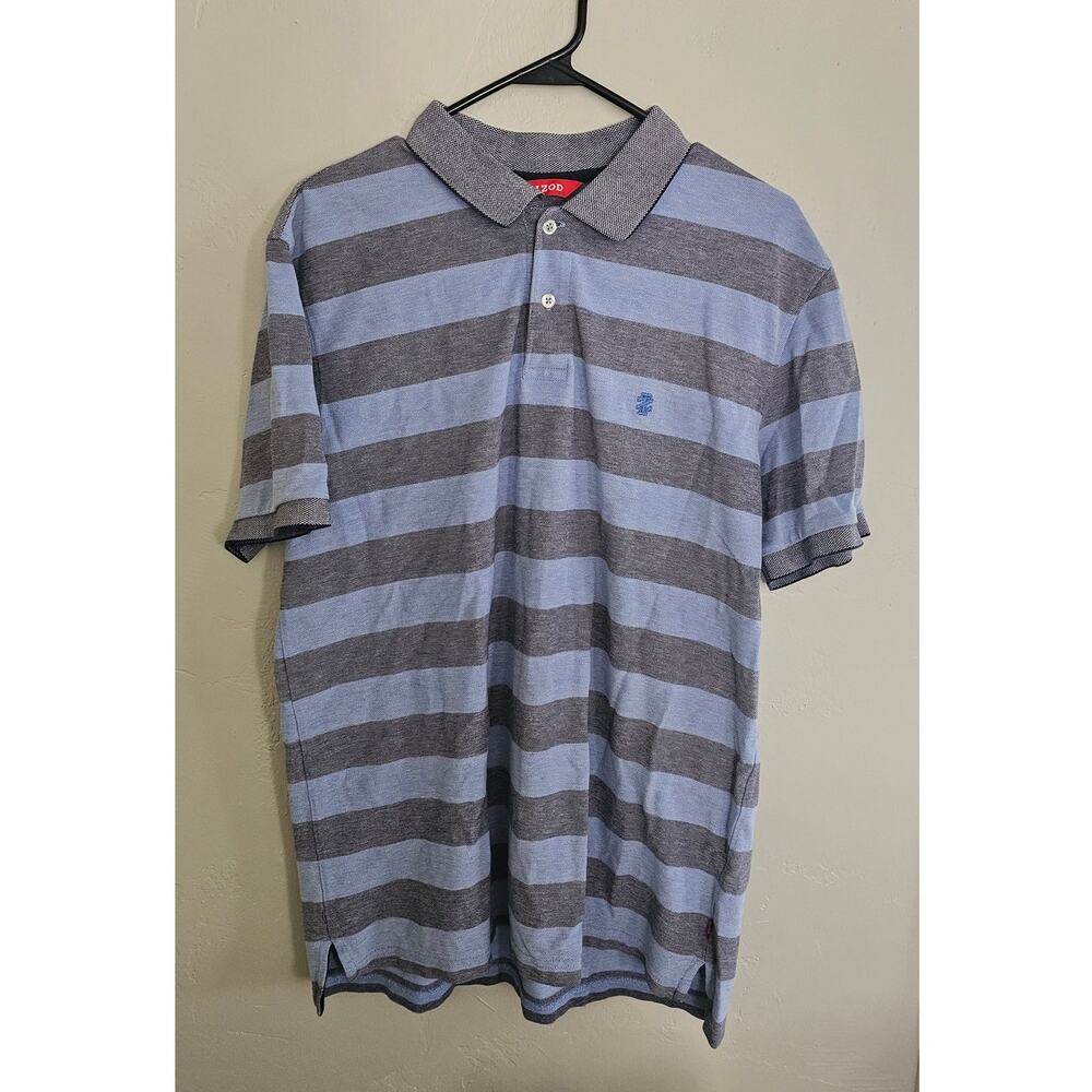 IZOD Golf Performance Striped Polo Shirt Men's Large Blue Grey